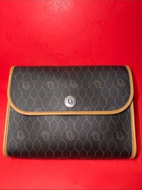 CHRISTIAN DIOR Black Canvas and Tan Trim Crossbody